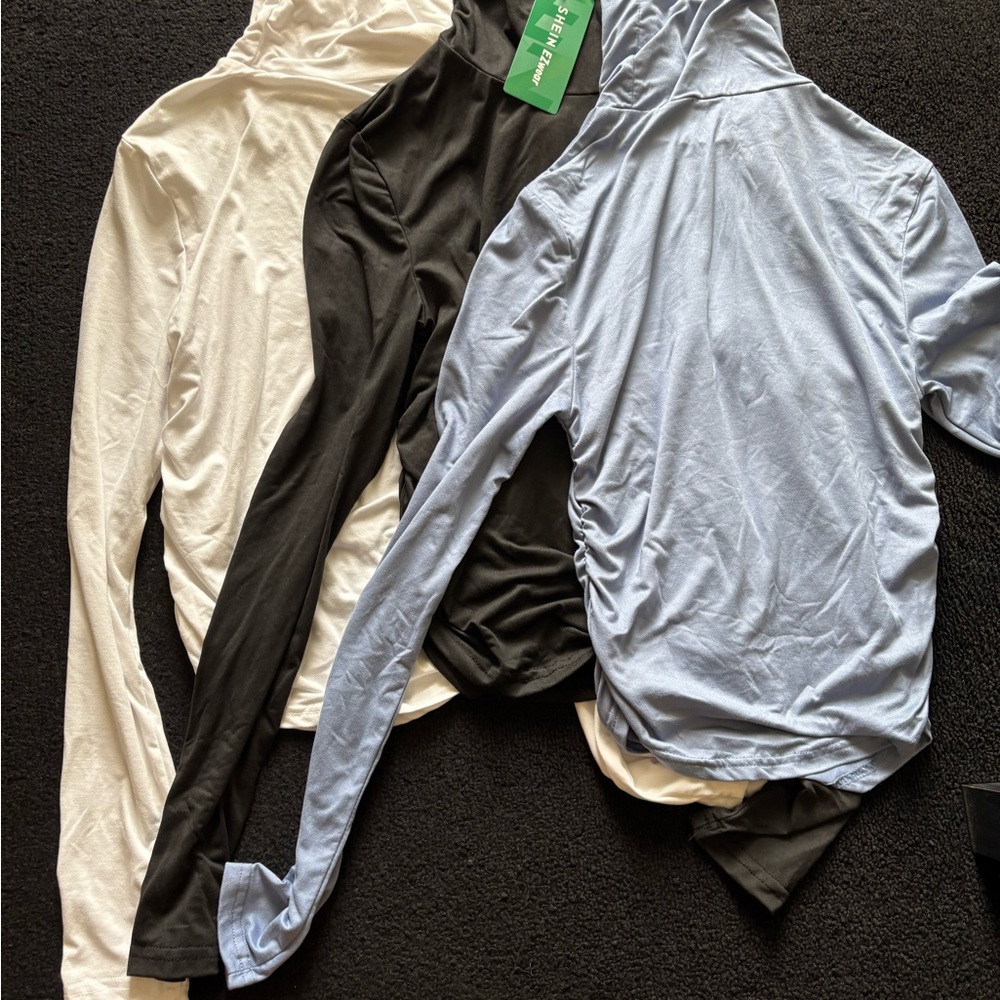 SHEIN Long Sleeve Tees - White, Black, Light Blue